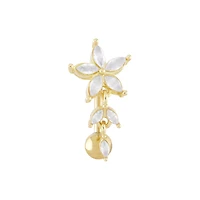 14K Gold-Plated CZ Flower Dangle Belly Ring - 14 Gauge