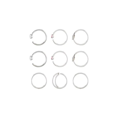 Multi-Pack Pink and Clear CZ Heart Nose Hoops 9 Pack - 20 Gauge
