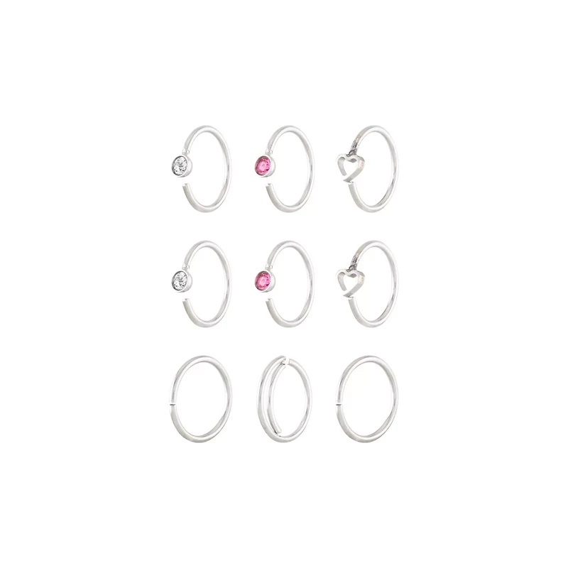 Multi-Pack Pink and Clear CZ Heart Nose Hoops 9 Pack - 20 Gauge