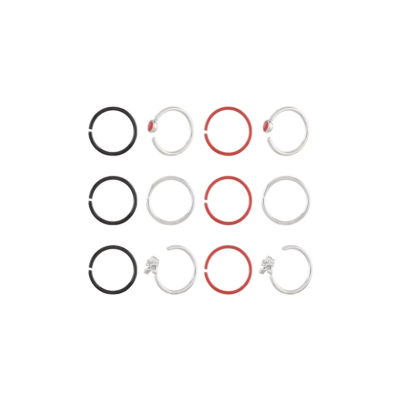 Multi-Pack Red and Black Skull Nose Hoops 12 Pack - 20 Gauge