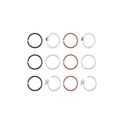 Multi-Pack Red and Black Skull Nose Hoops 12 Pack - 20 Gauge