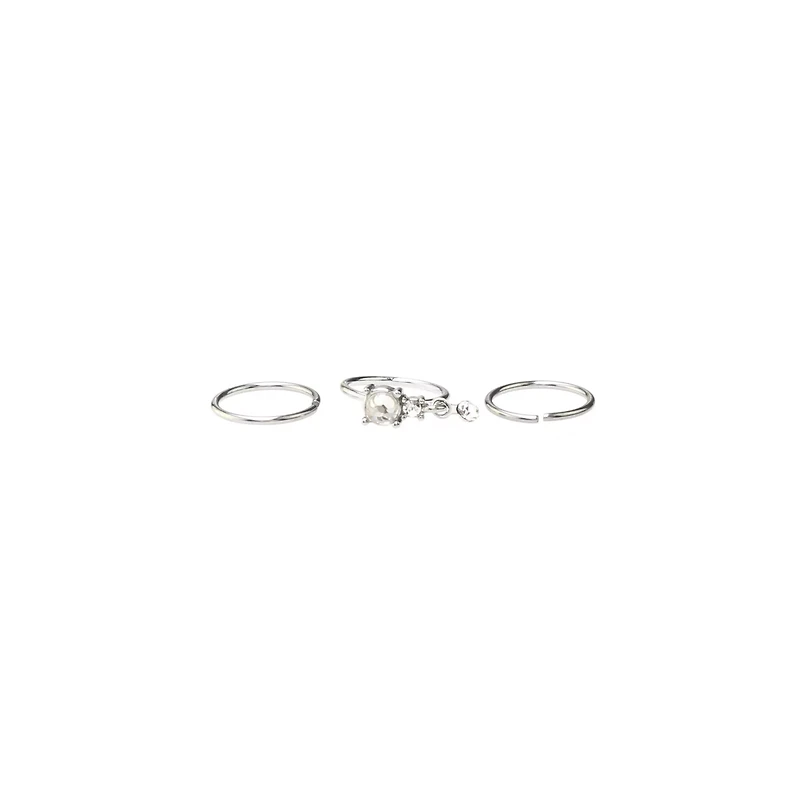 Multi-Pack CZ Aurora Borealis Effect Silvertone Dangle Hoop Nose Rings 3 Pack - 20 Gauge