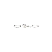 Multi-Pack CZ Aurora Borealis Effect Silvertone Dangle Hoop Nose Rings 3 Pack - 20 Gauge