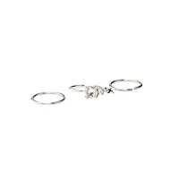 Multi-Pack CZ Aurora Borealis Effect Silvertone Dangle Hoop Nose Rings 3 Pack - 20 Gauge