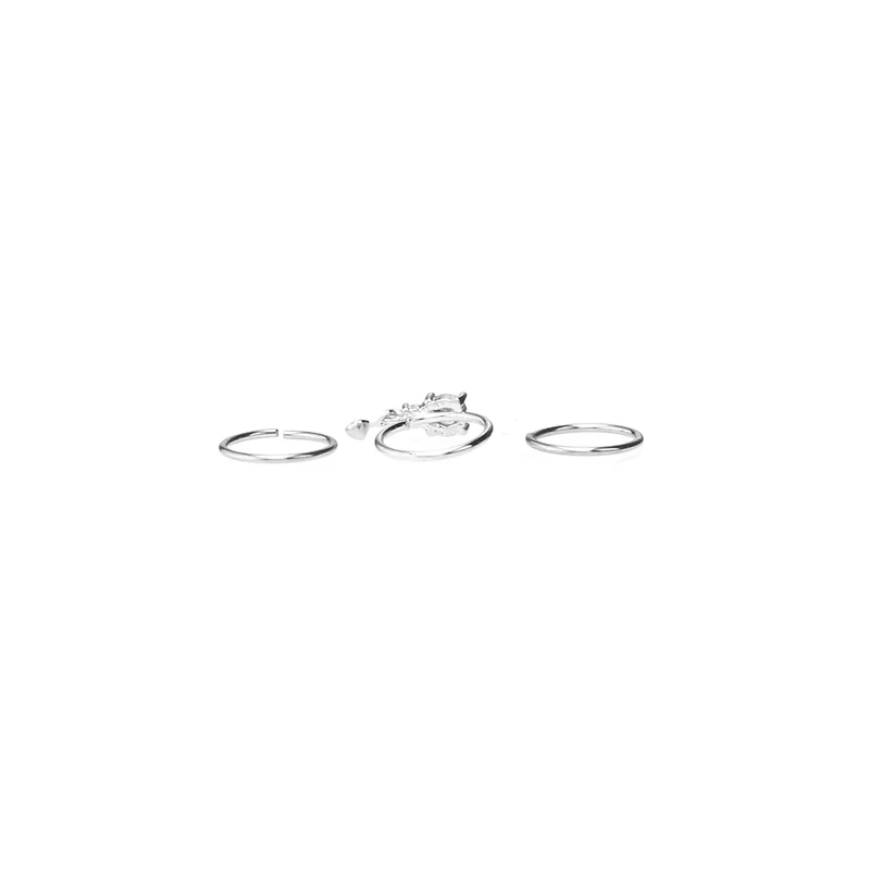 Multi-Pack CZ Aurora Borealis Effect Silvertone Dangle Hoop Nose Rings 3 Pack - 20 Gauge