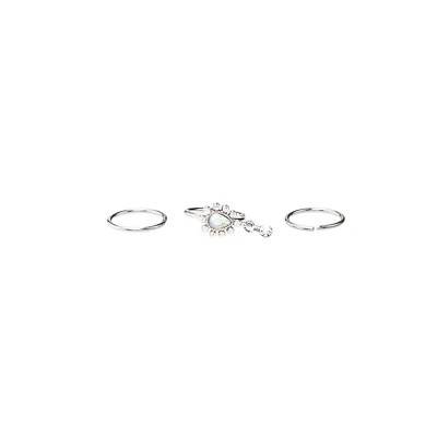 Multi-Pack CZ Aurora Borealis Effect Silvertone Hoop Nose Rings 3 Pack - 20 Gauge