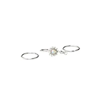 Multi-Pack CZ Aurora Borealis Effect Silvertone Hoop Nose Rings 3 Pack - 20 Gauge