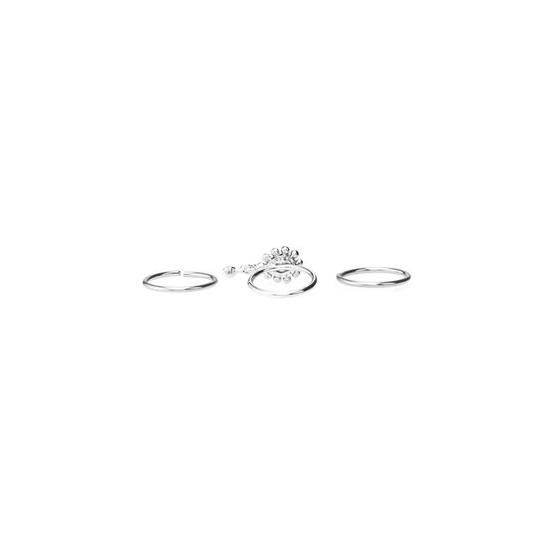 Multi-Pack CZ Aurora Borealis Effect Silvertone Hoop Nose Rings 3 Pack - 20 Gauge