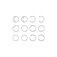 Multi-Pack CZ Silvertone Hoop and Half Hoop Nose Rings 12 Pack - 20 Gauge
