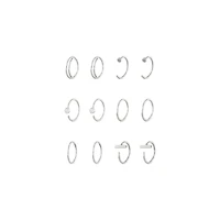 Multi-Pack CZ Silvertone Hoop and Half Hoop Nose Rings 12 Pack - 20 Gauge