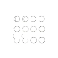 Multi-Pack CZ Silvertone Hoop and Half Hoop Nose Rings 12 Pack - 20 Gauge