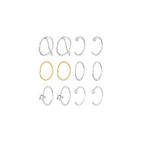 Multi-Pack CZ Flower Silvertone Goldtone Hoop and Half Hoop Nose Rings 12 Pack - 20 Gauge