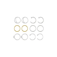 Multi-Pack CZ Flower Silvertone Goldtone Hoop and Half Hoop Nose Rings 12 Pack - 20 Gauge