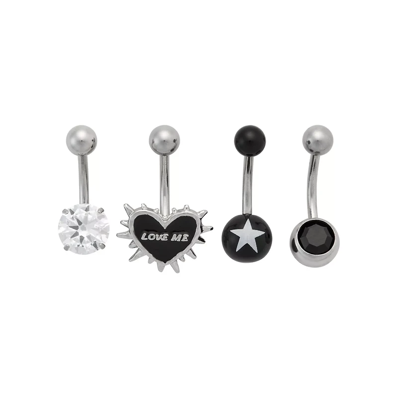 Multi-Pack CZ and Black Love Me Belly Rings 4 Pack - 14 Gauge