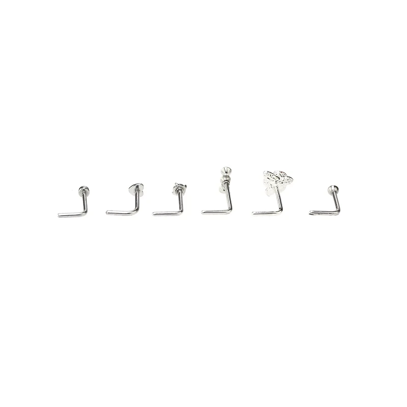 Multi-Pack Red Rose L-Bend Nose Pins 6 Pack - 20 Gauge