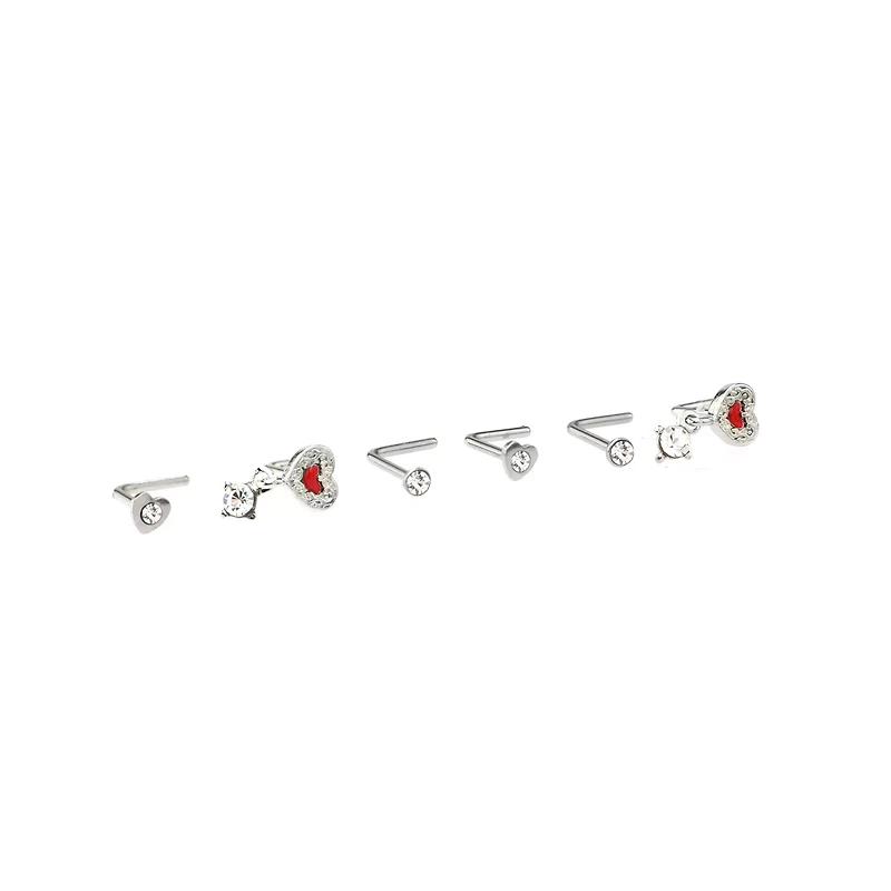 Multi-Pack Red Heart L-Bend Nose Pins 6 Pack - 20 Gauge