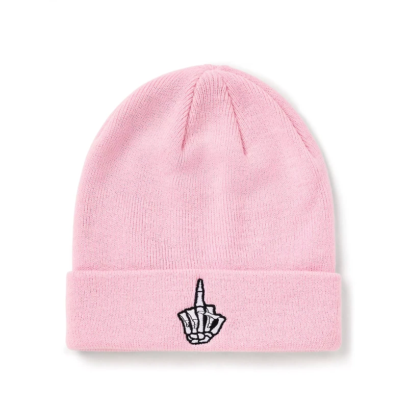 Pink Skeleton Middle Finger Cuff Beanie Hat