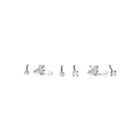 Multi-Pack Silvertone Pearl Effect Pin Nose Rings 6 Pack - 20 Gauge