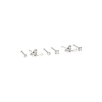 Multi-Pack Silvertone Pearl Effect Pin Nose Rings 6 Pack - 20 Gauge