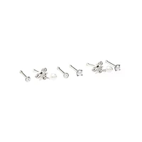 Multi-Pack Silvertone Pearl Effect Pin Nose Rings 6 Pack - 20 Gauge