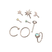 Multi-Pack Celestial CZ Nose Pins and Hoops 9 Pack - 20 Gauge