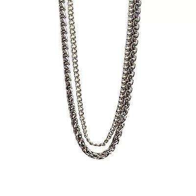 Multi-Pack Silvertone Braided Curb Chain Necklaces - 2 Pack
