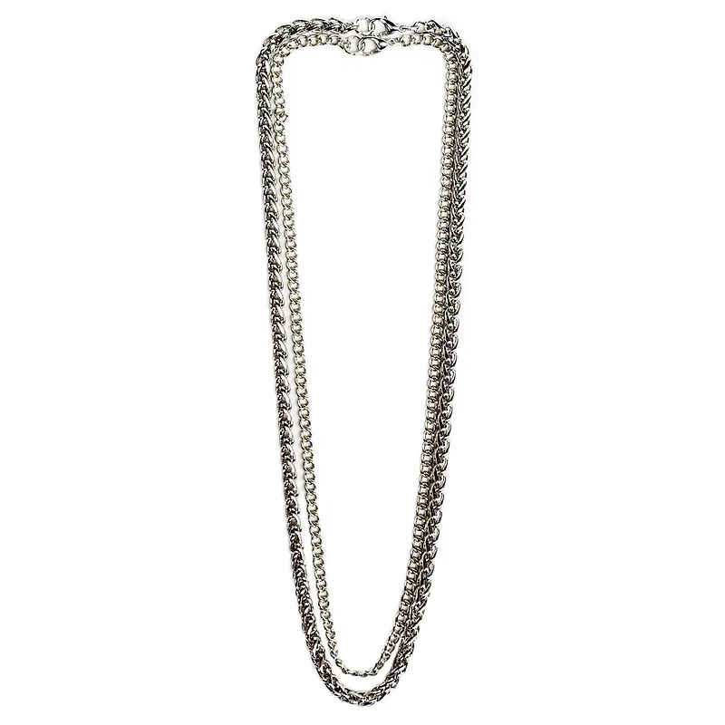 Multi-Pack Silvertone Braided Curb Chain Necklaces - 2 Pack