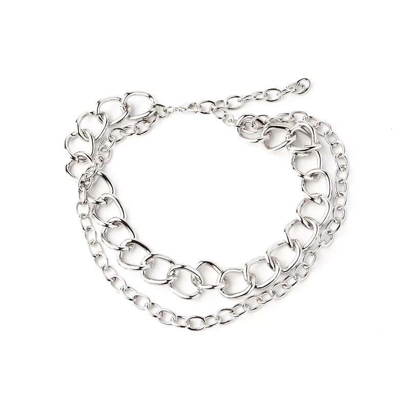 Silvertone Double Row Chunky Choker Necklace