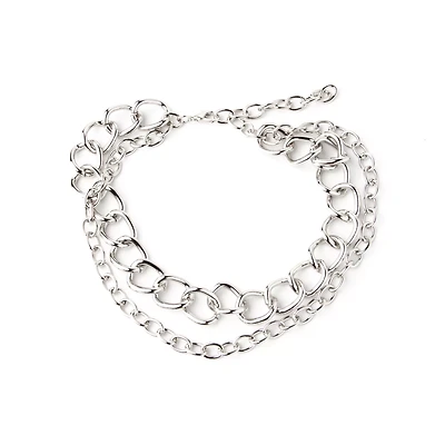Silvertone Double Row Chunky Choker Necklace