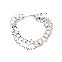 Silvertone Double Row Chunky Choker Necklace