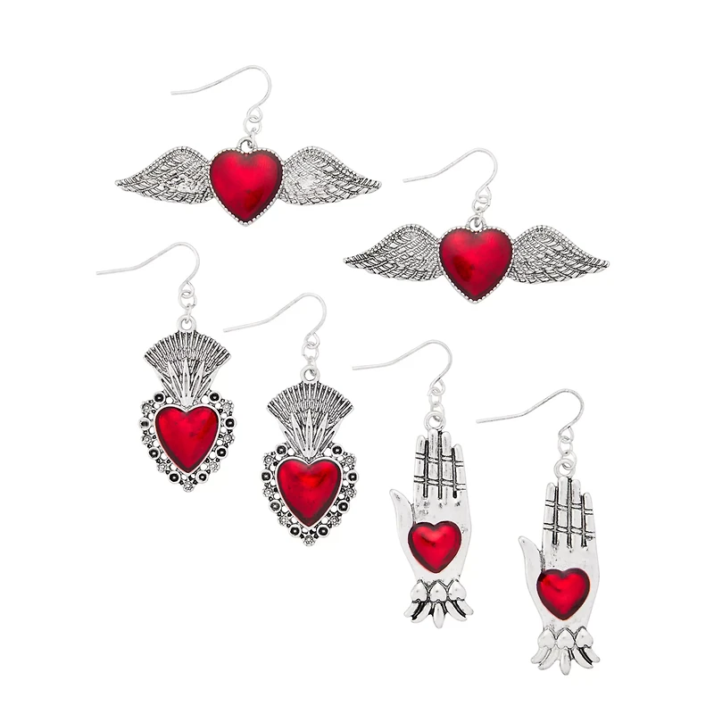 Multi-Pack Gothic Dangle Heart Earrings - 3 Pair