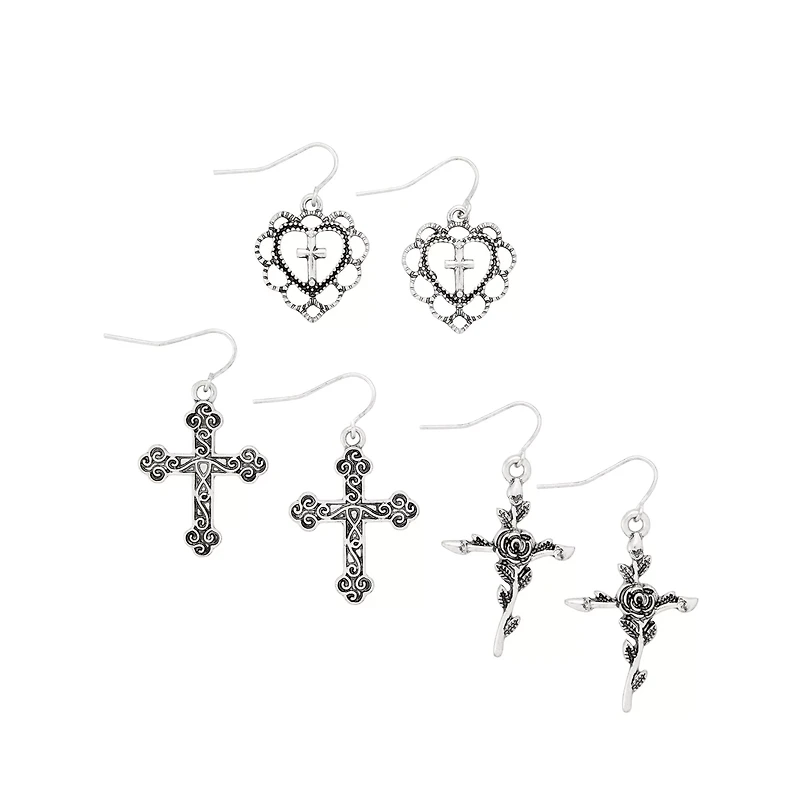 Multi-Pack Gothic Cross Dangle Earrings - 3 Pack