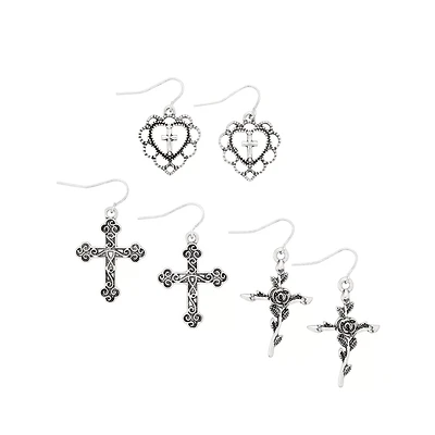 Multi-Pack Gothic Cross Dangle Earrings - 3 Pack