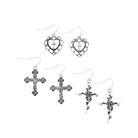 Multi-Pack Gothic Cross Dangle Earrings - 3 Pack