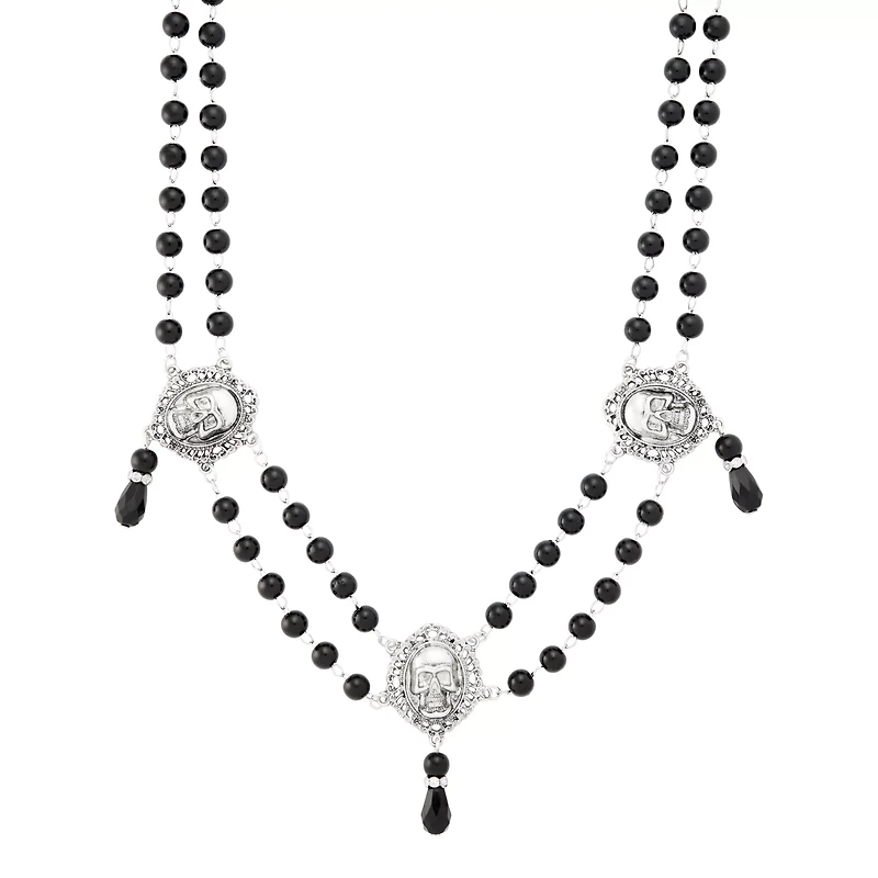 Black Skull Rosary Choker Necklace