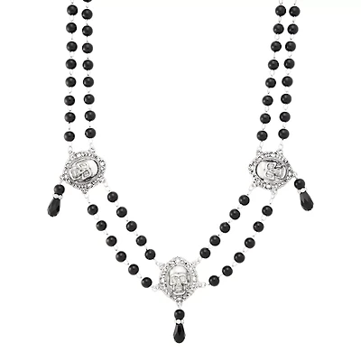 Black Skull Rosary Choker Necklace