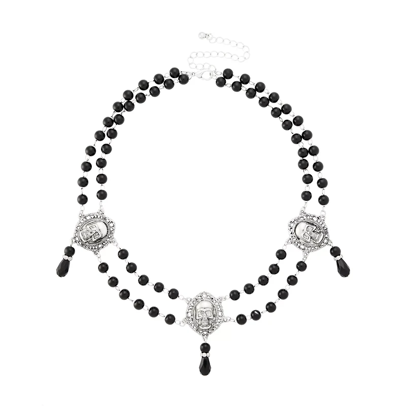 Black Skull Rosary Choker Necklace