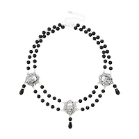 Black Skull Rosary Choker Necklace