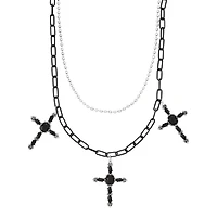 Black and Silver Cross 2-Row Wallet Chain