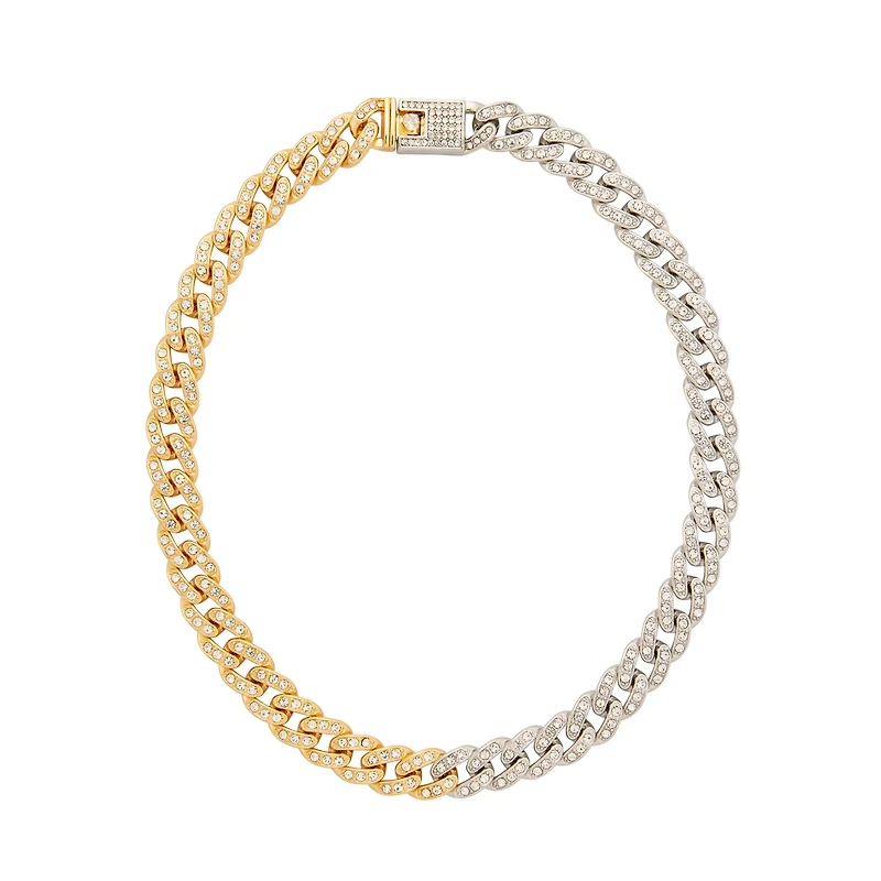 Mixed Silvertone and Goldtone Chain Choker Necklace
