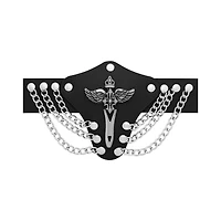 Black and Silvertone Winged Triple Chain Cuff Bracelet