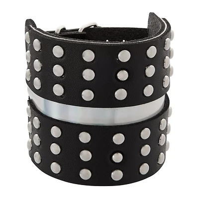 Black Double Buckle Studded Cuff Bracelet