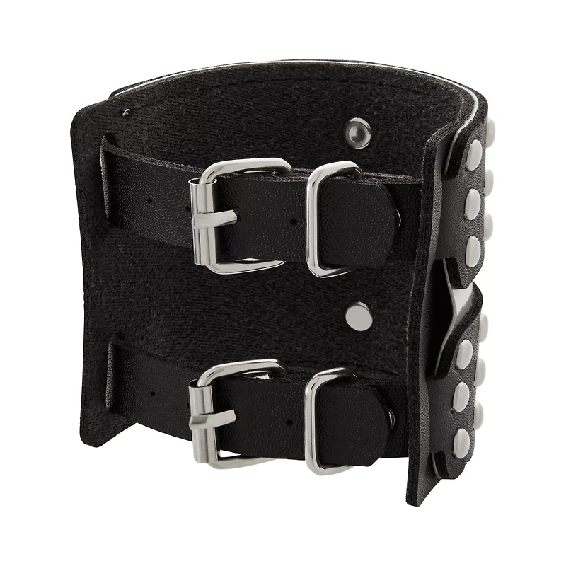 Black Double Buckle Studded Cuff Bracelet