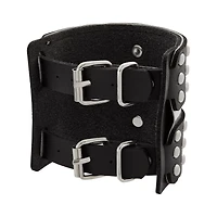 Black Double Buckle Studded Cuff Bracelet