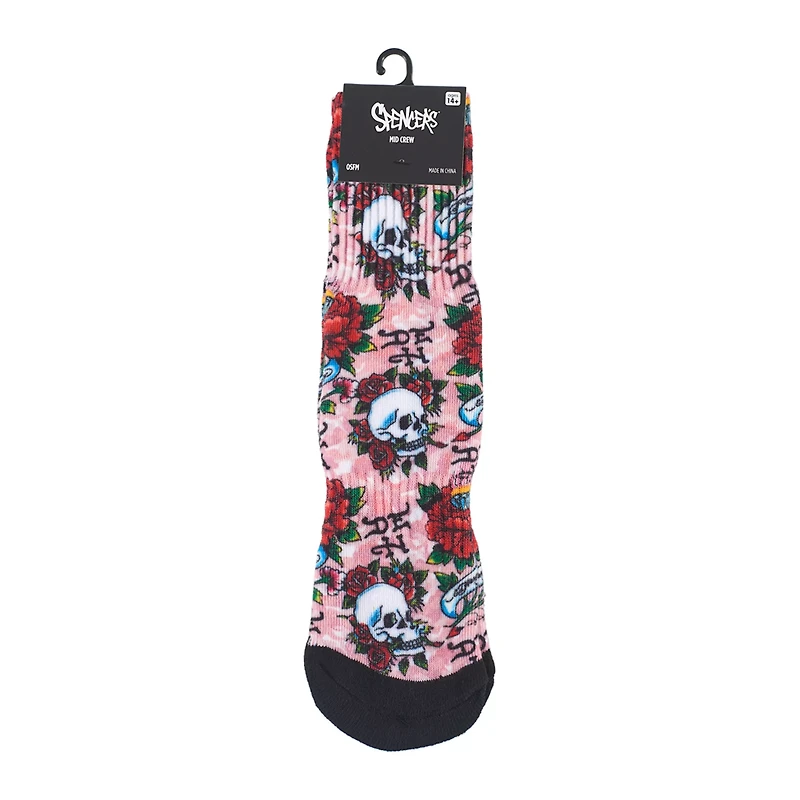 Skull Rose Crew Socks - Ed Hardy