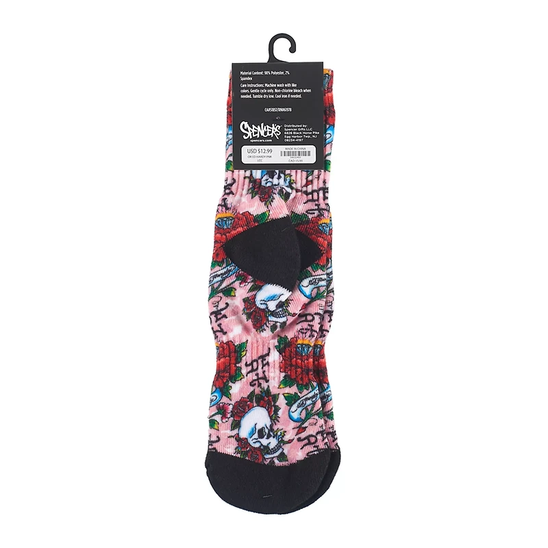 Skull Rose Crew Socks - Ed Hardy