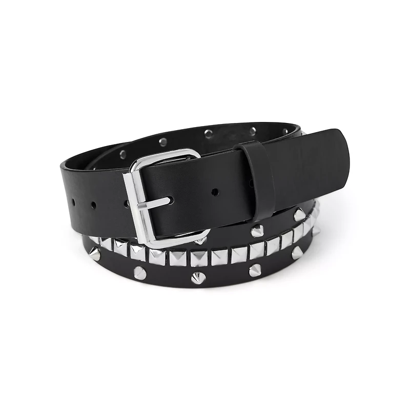 Black and Silvertone Studded Grommet Belt