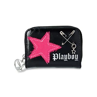 Playboy Star Patch and Safety Pin Zip Wallet