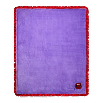 Purple Cherry Kiss Print Reversible Ruffle Fleece Blanket