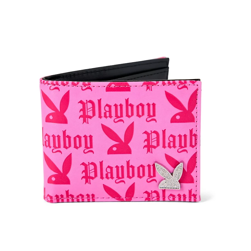Hot Pink Embossed Playboy Logo Bifold Wallet